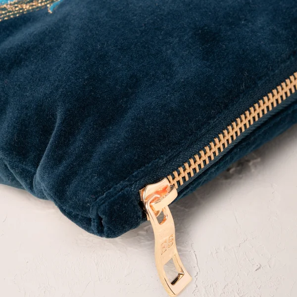 Elizabeth Scarlett Peacock Floral Ink Blue Velvet Everyday Pouch