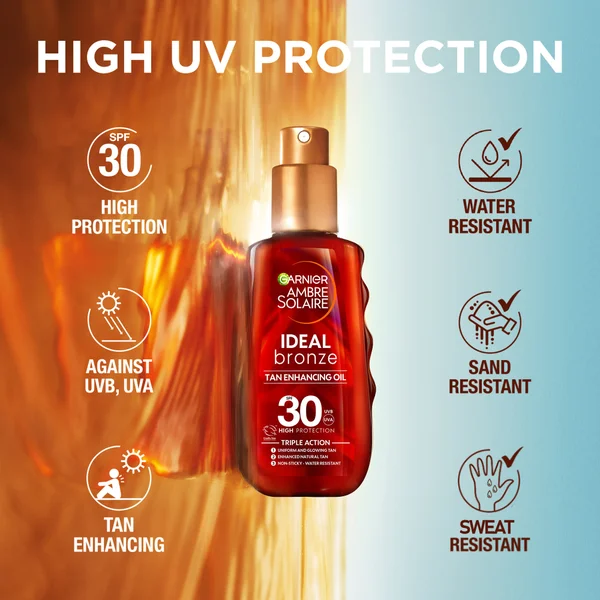 Garnier Ambre Solaire Ideal Bronze Protective Oil SPF30 Sun Cream Spray 150ml