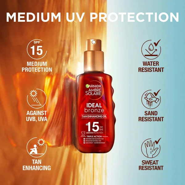 Garnier Ambre Solaire Ideal Bronze Protective Oil SPF15 & SPF30 With After Sun Tan Maintainer