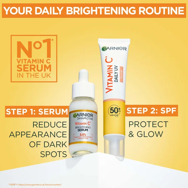 Garnier Vitamin C Brightening Serum & Glow UV Fluid SPF 50+ Face Duo Set