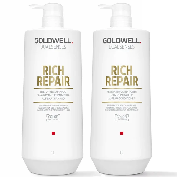 Goldwell Dualsenses Rich Repair Restoring Shampoo And Conditioner For Dry To Severely Damaged Hair 1L Duo (Worth £101)