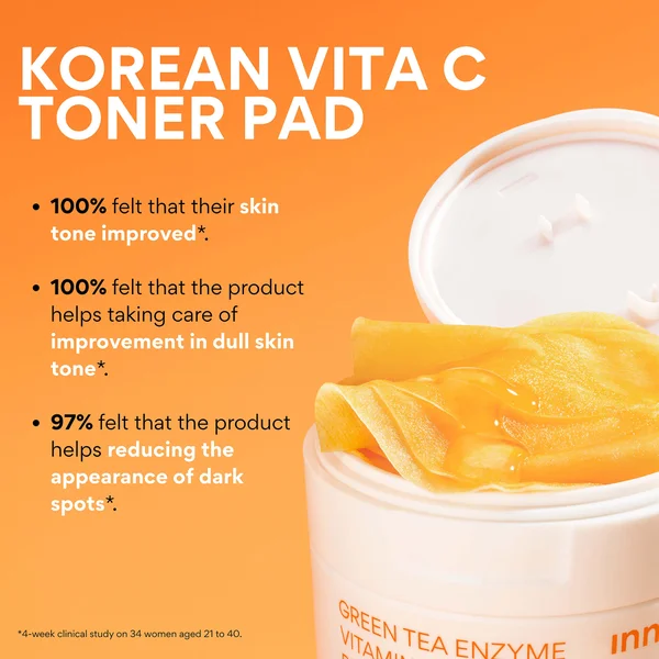 INNISFREE Green Tea Enzyme Vitamin C Brightening Toner Pads - 60 Pads