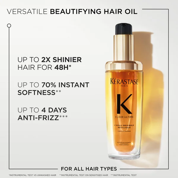Kérastase Elixir Ultime Hair Oil L'Huile Originale Refillable For All Hair Types With Argan Oil & Heat Protection 75ml