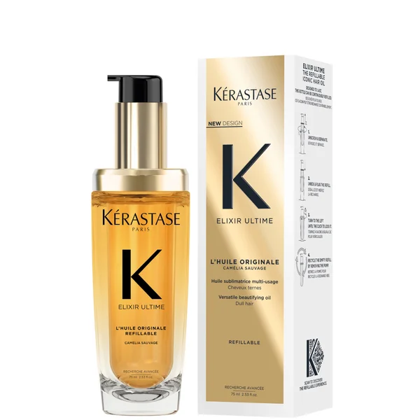 Kérastase Elixir Ultime Hair Oil L'Huile Originale Refillable For All Hair Types with Argan Oil & Heat Protection 75ml