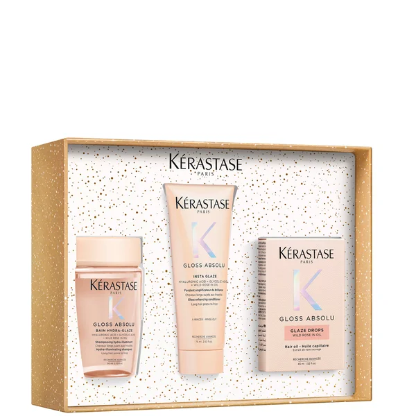 Kérastase Gloss Absolu Trio for Glossy Hair Glaze Drops Hair Oil & Travel Size Shampoo & Conditioner (Worth £68.80)