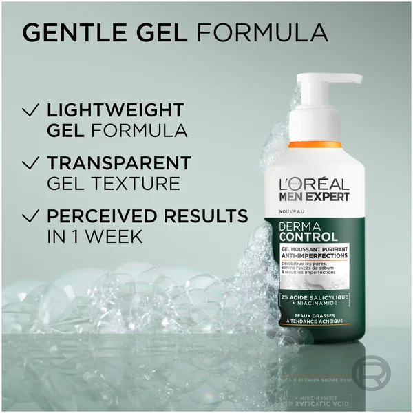 L'Oréal Men Expert Derma Control Purifying Cleansing Gel With 2% Salicylic Acid + Niacinamide 260ml