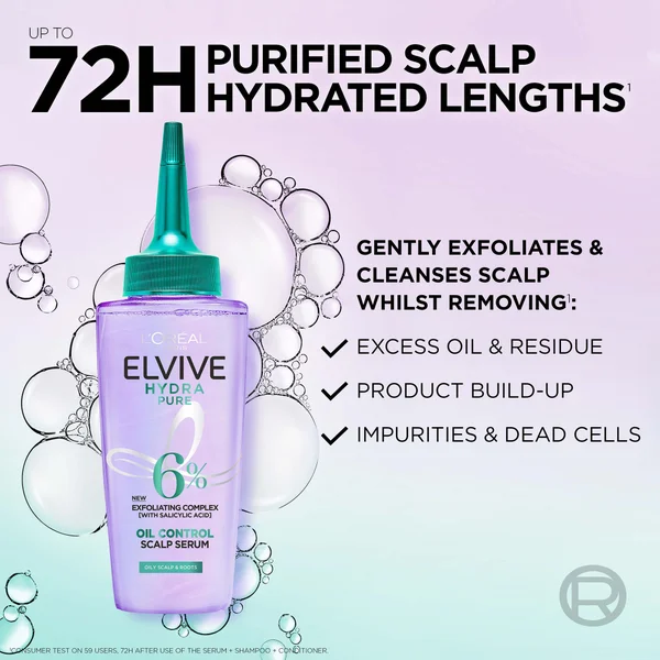L'Oréal Paris Elvive Hydra Pure Exfoliating Pre-Shampoo Scalp Serum With Salicylic Acid For Oily Scalp And Roots 102ml