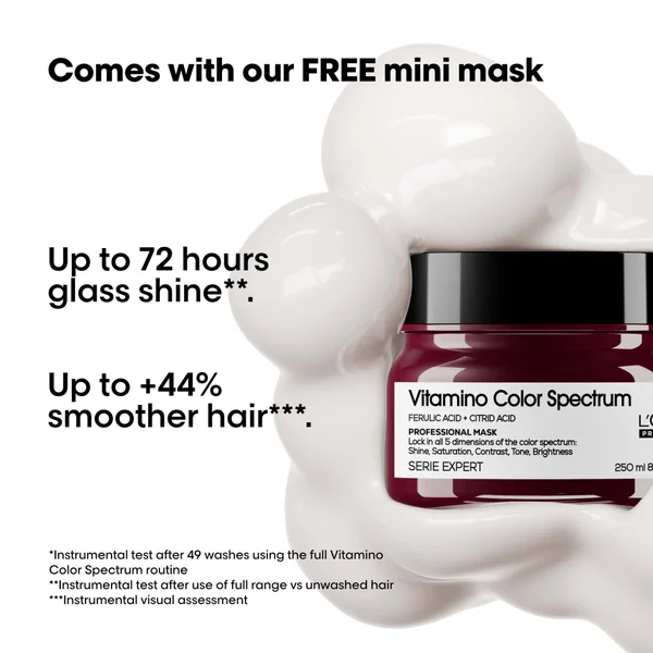 L'Oréal Professionnel Vitamino Color Spectrum Shampoo 300ml Rinse Off Hair Mask 250ml And Mini Mask And Shampoo Bundle