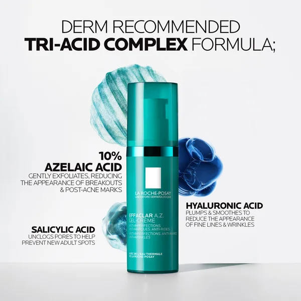 La Roche-Posay Effaclar A.Z. Gel Moisturiser For Breakouts & Ageing With Azelaic Salicylic And Hyaluronic Acid 40ml