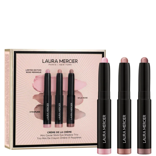 Laura Mercier Crème de la Crème Mini Caviar Stick Eyeshadow Trio - Ed Rose Meringue Strapless Wild Rose 1g x3 (Worth £45)