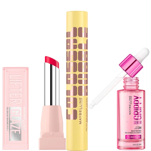 Maybelline Viral Favourites Make Up Bundle with Grippy Primer Colossal Mascara and Lifter Glaze Lip Balm (Various Shades)