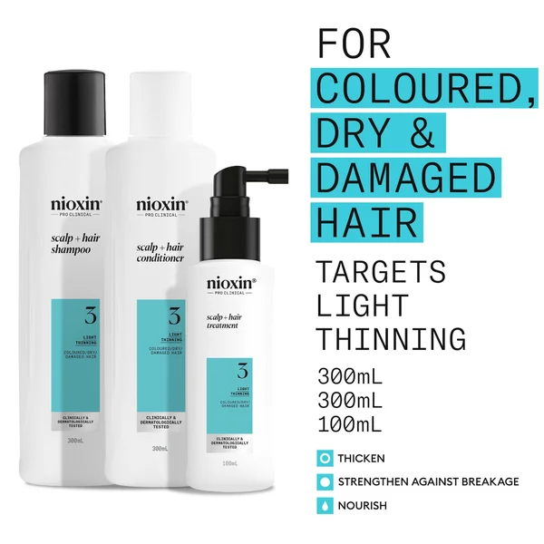 NIOXIN Scalp And Hair Thickening System 3 For Coloured Dry And Damaged Hair With Light Thinning Loyalty Kit