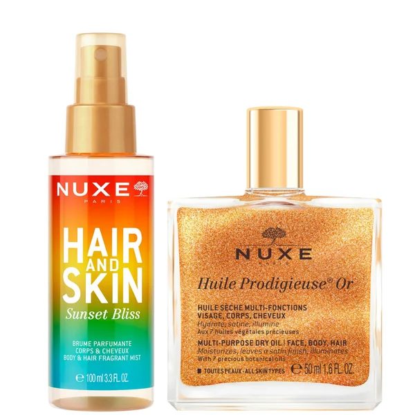 NUXE Huile Prodigieuse Shimmering Multi-Purpose Dry Oil 50ml & 'Sunset Bliss' Hair & Body Fragrance Mist 100ml Bundle