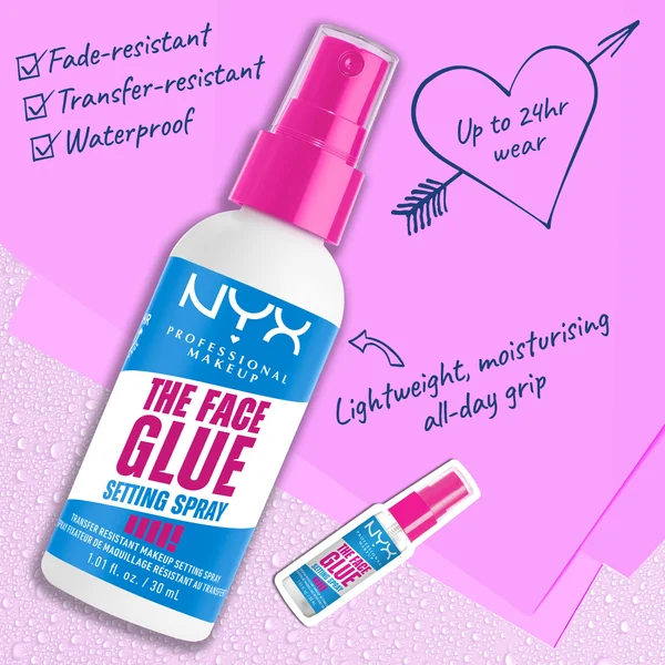 NYX Professional Makeup The Face Glue Setting Spray Up To 24 Hour Wear Transfer Resistant & Waterproof 60ml