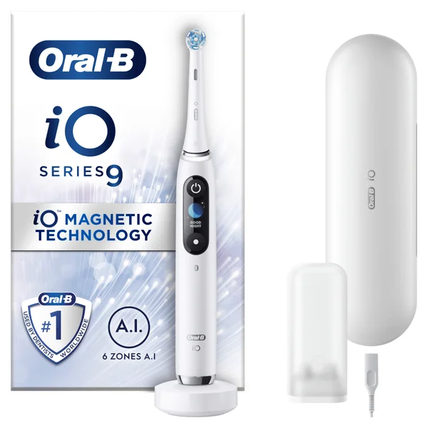Oral B iO9 White Alabaster Electric Toothbrush with Charging Travel Case