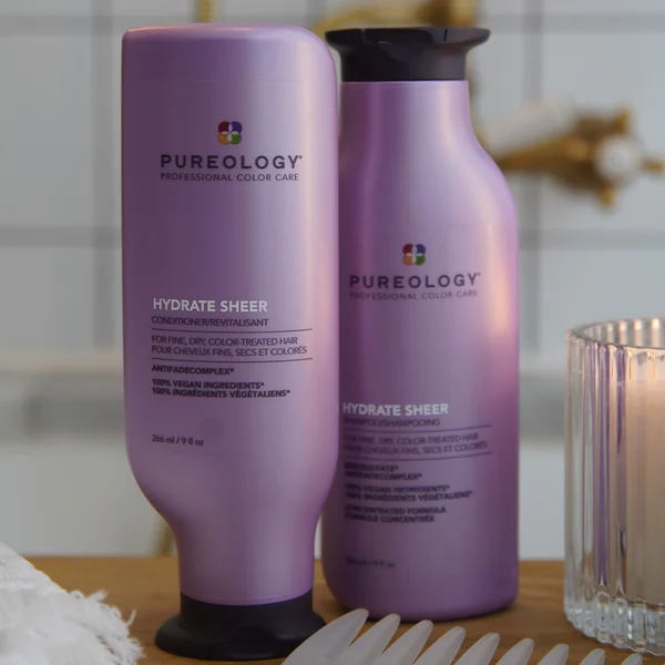 Pureology Hydrate Sheer Shampoo And Conditioner Bundle For Fine Dry Hair Sulphate Free For A Gentle Cleanse