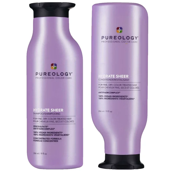 Pureology Hydrate Sheer Shampoo and Conditioner Bundle for Fine Dry Hair Sulphate Free for a Gentle Cleanse