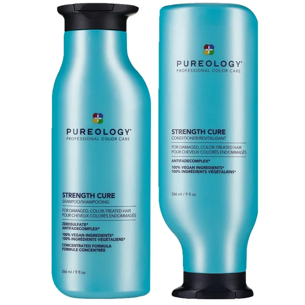 Pureology Strength Cure Shampoo and Conditioner Bundle for Damaged Hair Sulphate Free for a Gentle Cleanse with Vegan Formulas