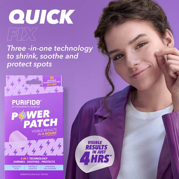 PURIFIDE By Acnecide 3-in-1 Power Patch Salicylic Acid Spot Patches For Blemish-Prone Skin 36 Spot Stickers