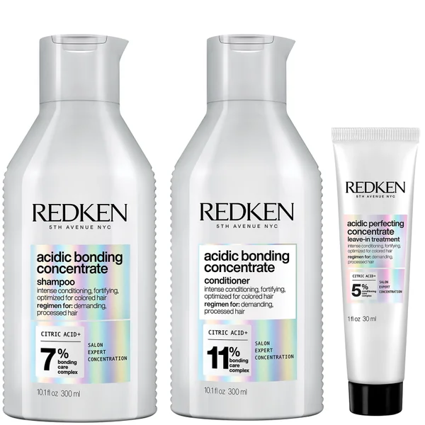 Redken Acidic Bonding Concentrate Shampoo 300ml Conditioner 300ml and Leave-in Treatment 30ml Bond Repair Bundle (Worth £56.54)