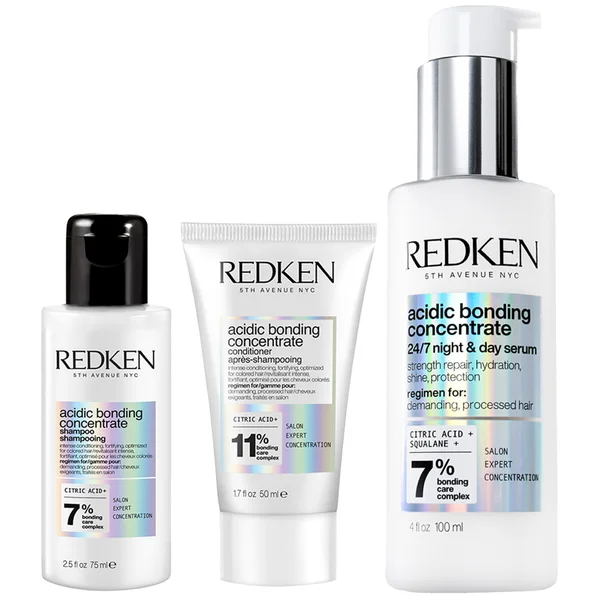 Redken Acidic Bonding Concentrate Shampoo 75ml Conditioner 50ml and 24/7 Night and Day Serum 100ml