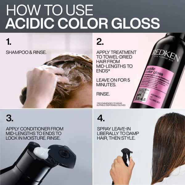 Redken Acidic Color Gloss Shampoo 300ml Conditioner 300ml And Heat Protection Treatment 45ml Glass-Like Shine (Worth £57.49)