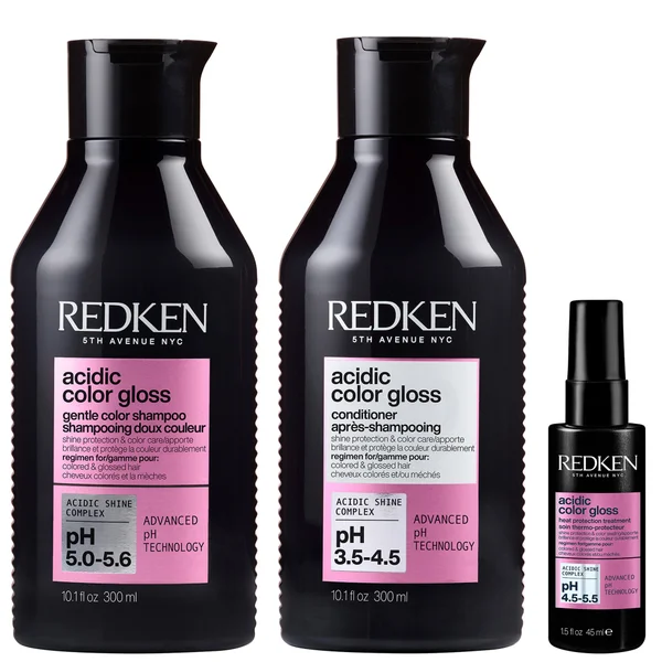 Redken Acidic Color Gloss Shampoo 300ml Conditioner 300ml and Heat Protection Treatment 45ml Glass-Like Shine (Worth £57.49)