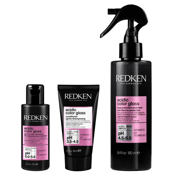Redken Acidic Color Gloss Shampoo Mini 75ml Conditioner Mini 50ml and Heat Protection Treatment 190ml (Worth £36.41)