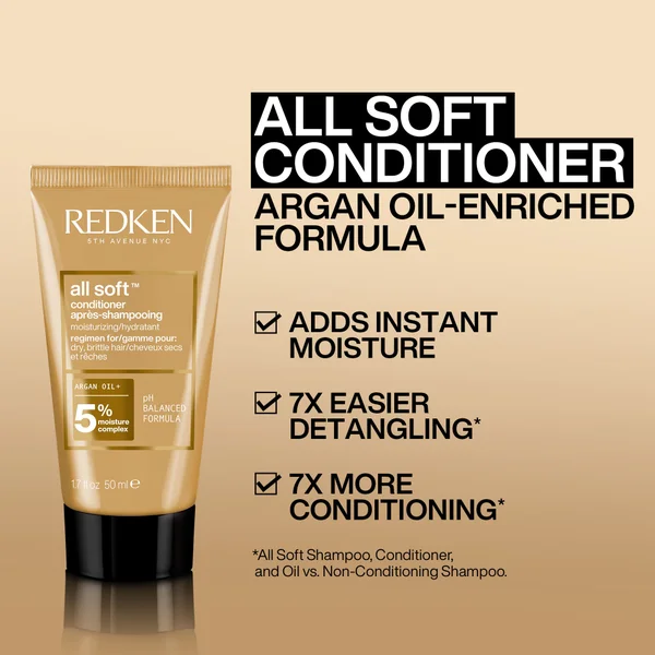 Redken All Soft Shampoo 75ml Conditioner 30ml And Leave-in Treatment 150ml Bundle For Dry And Brittle Hair (Worth £33.82)