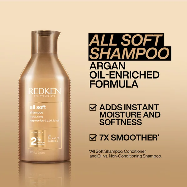 Redken All Soft Shampoo And Conditioner 300ml With Mini Shampoo 75ml And Conditioner 50ml Dry Hair Bundle (Worth £55.02)