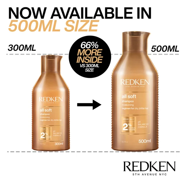 Redken All Soft Shampoo And Conditioner Routine For Dry Brittle Hair Supersize 500ml