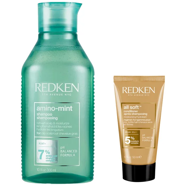 Redken Amino Mint Scalp Cleansing for Greasy Hair Shampoo and All Soft Conditioner Bundle
