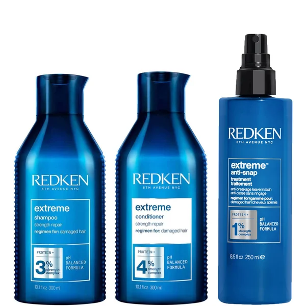 Redken Extreme Shampoo Conditioner and Anti-Snap Leave-in Treatment Strength Repair Bundle for Damaged Hair