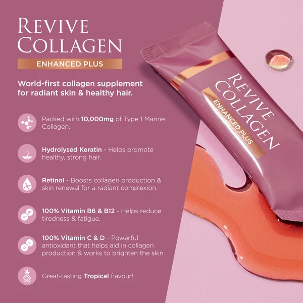 Revive Collagen Enhanced Plus 10 000mgs Liquid Hydrolysed Marine Collagen Sachet (28 Day)