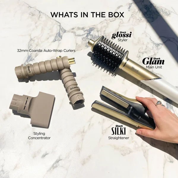 Shark Glam 4-in-1 Hot Tool Air Styling + Drying System Gold- For Straight Wavy And Bouncy Styles