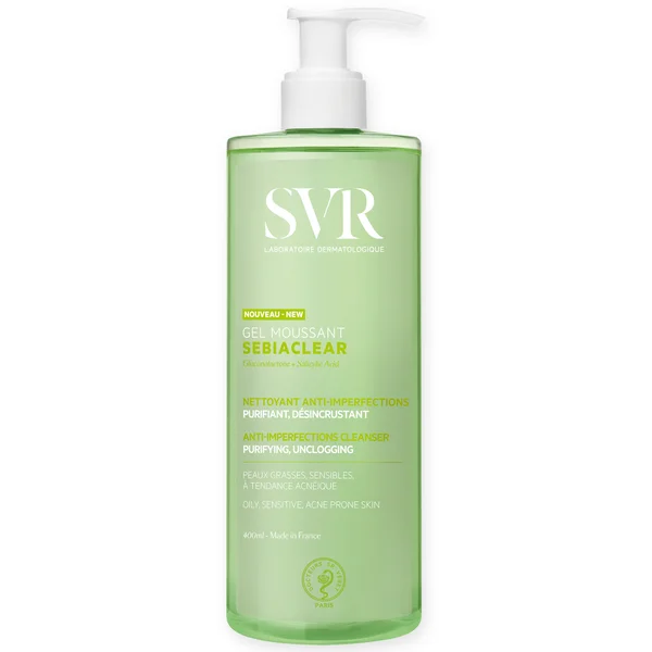 SVR SEBIACLEAR Foaming Purifying Soap-Free Salicylic Acid Face & Body Cleanser for Oily Acne-Prone Combination Skin 400ml