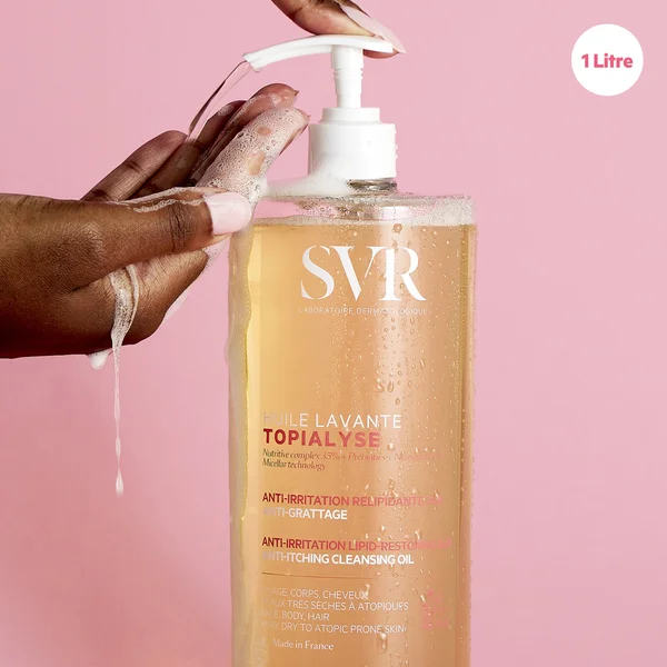 SVR TOPIALYSE 24hr Hydrating Soothing Eczema Face & Body Micellar Shower Oil For Very Dry Sensitive Skin All Ages 1L
