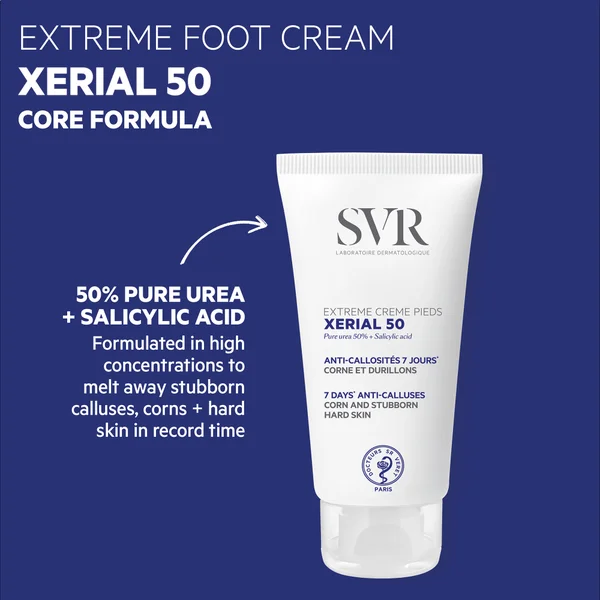 SVR XERIAL 50 Extreme -50% Pure Urea Foot Cream For Severly Dry Cracking Stubborn Hard Skin Prone To Corns And Calluses 50ml