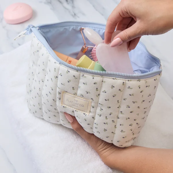 The Flat Lay Co. Marshmallow Essential Makeup Pouch - Cozy Cotton Ditsy Floral
