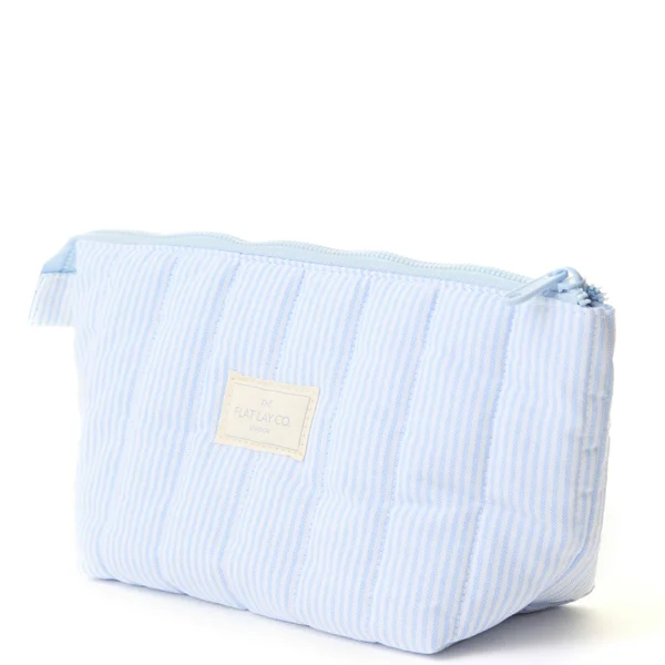The Flat Lay Co. Marshmallow Essential Makeup Pouch - Cozy Cotton Blue Stripes
