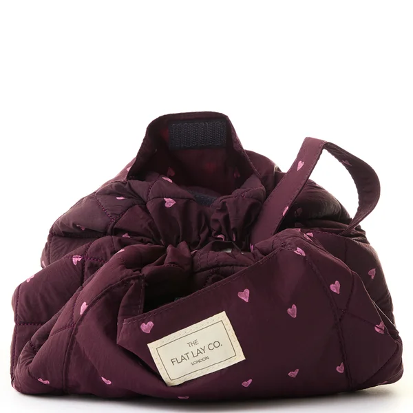 The Flat Lay Co. Parachute Drawstring Flat Lay Makeup Bag - Burgundy Hearts LOOKFANTASTIC EXCLUSIVE