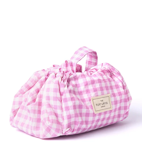 The Flat Lay Co. Parachute Drawstring Flat Lay Makeup Bag - Pink Gingham