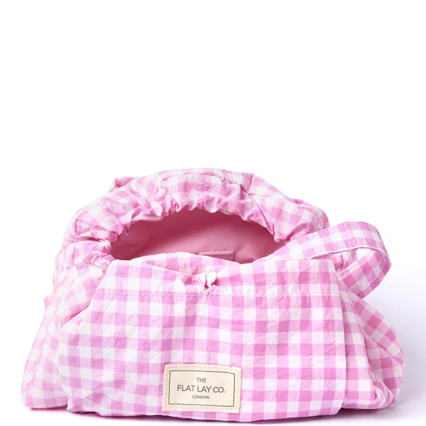 The Flat Lay Co. Parachute Drawstring Flat Lay Makeup Bag - Pink Gingham
