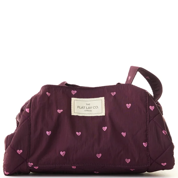 The Flat Lay Co. Parachute Drawstring Flat Lay Makeup Bag - Burgundy Hearts LOOKFANTASTIC EXCLUSIVE