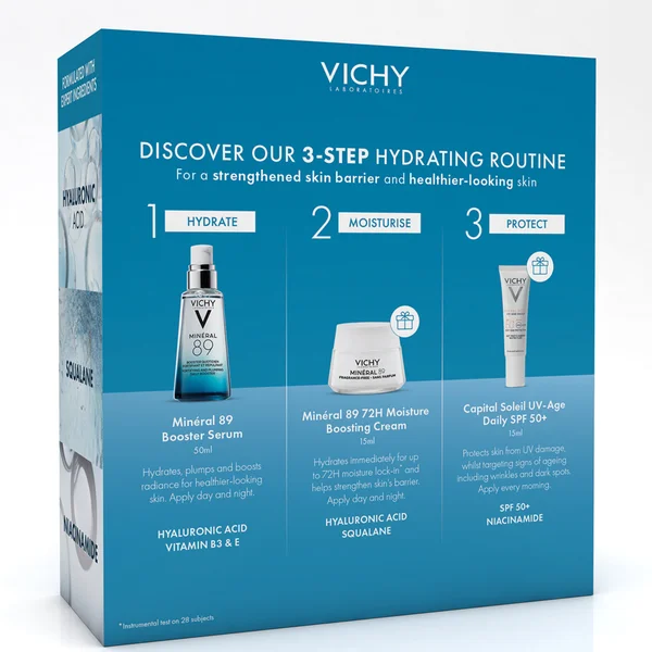 Vichy Mineral 89 Hyaluronic Acid Daily Hydration Kit: Serum Moisturiser And SPF50 (Worth £43.79)