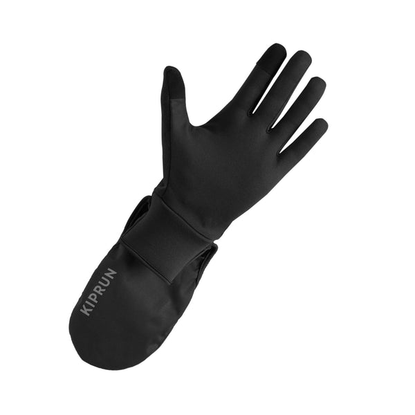 Decathlon Kiprun Adult Evolutiv V2 Convertable Running Gloves with Mittens Smoked Black