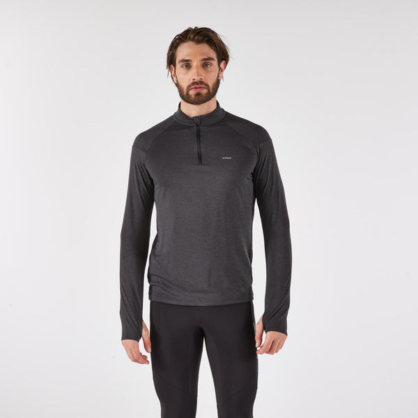 Decathlon Kiprun Men's 100 Long-Sleeved Half-Zip Running T-shirt Smoked Black