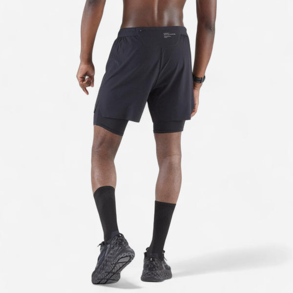 Decathlon Kiprun Men's Run 500 2-in-1 Compression Running Shorts Smoked Black