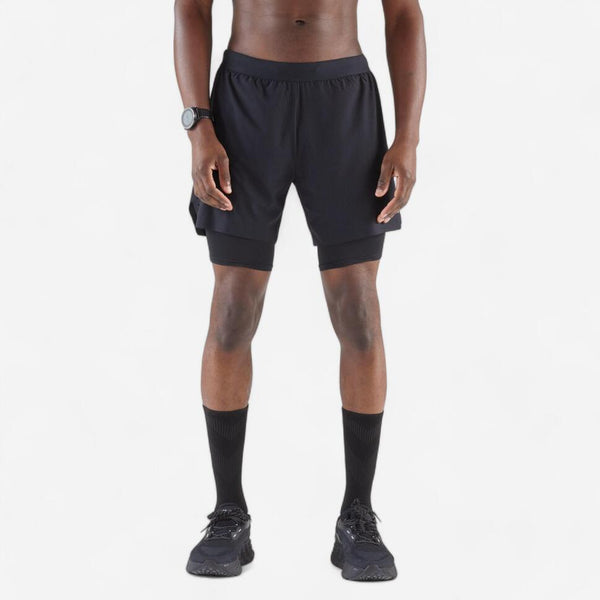 Decathlon Kiprun Men's Run 500 2-in-1 Compression Running Shorts Smoked Black