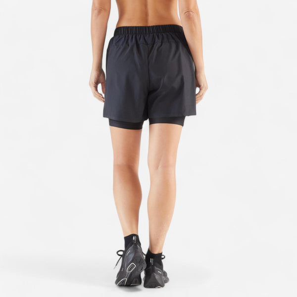 Decathlon Kiprun Women's Run 500 2-in-1 Compression Running Shorts Smoked Black